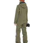 Volcom Women's Shiloh Snow Suit 2025 - Olive green snowsuit with black zipper and gray accents on the side of the leg.