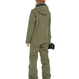 Volcom Women's Shiloh Snow Suit 2025 - Olive green snowsuit with black zipper and gray accents on the side of the leg.