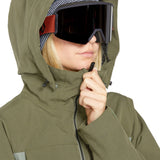 Volcom Women's Shiloh Snow Suit 2025 - Olive green snowsuit with a zip-up front and two chest pockets.