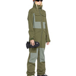 Volcom Women's Shiloh Snow Suit 2025 - Olive green snowsuit with gray accents and a high collar.