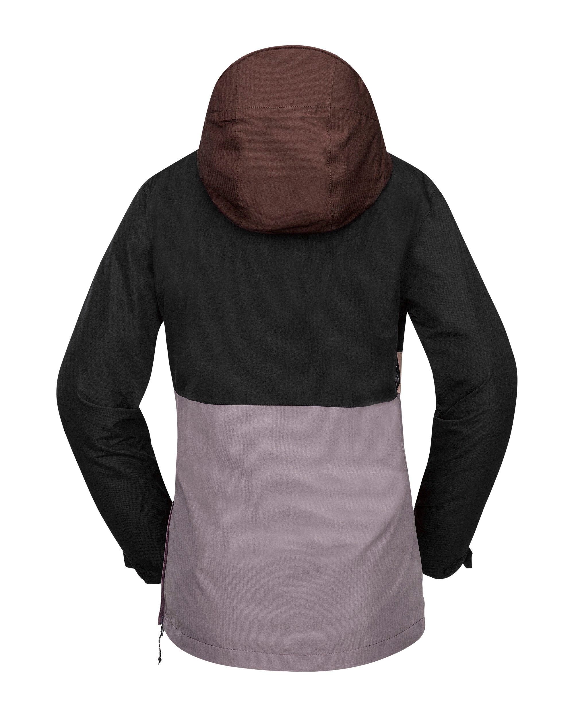 Volcom Women's Ashfield Pullover 2025 - A black and grey pullover with a hood, featuring a zippered front and two pockets on either side.