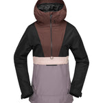 Volcom Women's Ashfield Pullover - A brown, black, and grey pullover with a hood and zipper down the front.