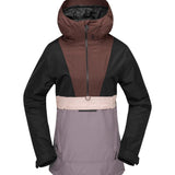 Volcom Women's Ashfield Pullover - A brown, black, and grey pullover with a hood and zipper down the front.