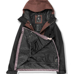 Volcom Women's Ashfield Pullover - A black jacket with a hood, featuring a zipper and two pockets on the front.