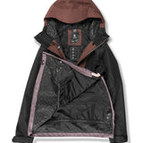 Volcom Women's Ashfield Pullover - A black jacket with a hood, featuring a zipper and two pockets on the front.