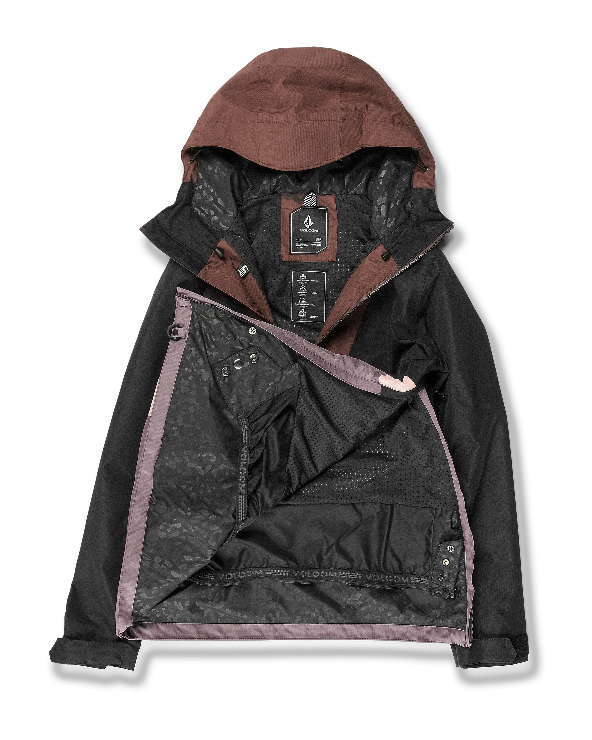 Volcom Women's Ashfield Pullover - A black jacket with a hood, featuring a zipper and two pockets on the front.