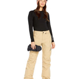 Volcom Women's Knox Insulated GORE-TEX Pant - A pair of khaki snow pants with a zippered pocket on the thigh and a black logo on the left leg.