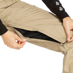 Volcom Women's Knox Insulated GORE-TEX Pant - A pair of khaki pants with a black zipper on the left leg, featuring a GORE-TEX logo on the right thigh.