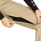 Volcom Women's Knox Insulated GORE-TEX Pant - A pair of khaki pants with a black zipper on the left leg, featuring a GORE-TEX logo on the right thigh.
