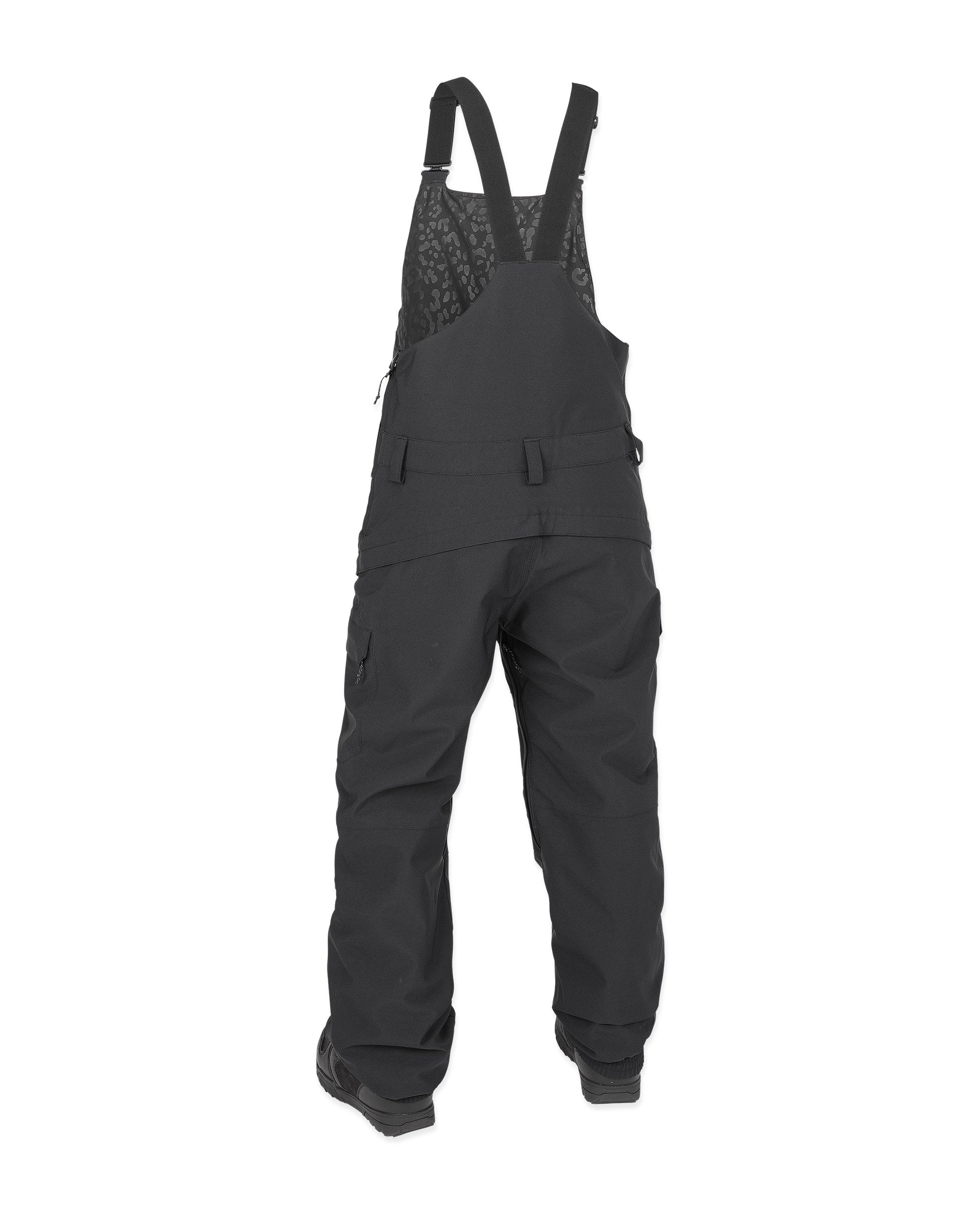 Volcom Women's Creston 3D Stretch Bib Overall - Black bib overalls with a leopard print pattern on the upper back portion of the bib.