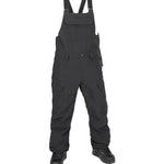 Volcom Women's Creston 3D Stretch Bib Overall - Black bib overalls with a subtle pattern of small, darker gray dots on the upper portion and solid black lower section.
