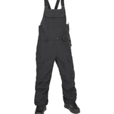 Volcom Women's Creston 3D Stretch Bib Overall - Black bib overalls with a subtle pattern of small, darker gray dots on the upper portion and solid black lower section.