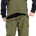 Volcom Women's Creston 3D Stretch Bib Overall - Olive green bib overalls with a black waistband and belt loops.