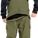 Volcom Women's Creston 3D Stretch Bib Overall - Olive green bib overalls with a black waistband and belt loops.