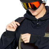 Volcom Women's Creston 3D Stretch Bib Overall - Black bib overalls with olive green accents and a zippered fly.