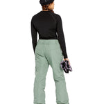 Volcom Women's Bridger Ins Pant 2025 - Sage green snow pants with zippered pockets and adjustable cuffs.
