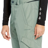 Volcom Women's Bridger Ins Pant 2025 - A pair of sage green snow pants with a black zipper on the waistband.