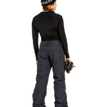 Volcom Women's Frochickie Insulated Pant - Black snow pants with a white logo on the left thigh and a zippered pocket on the right hip.