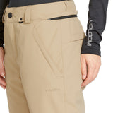 Volcom Women's Frochickie Insulated Pant - Beige snow pants with a black zipper on the back pocket.