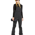 Volcom Women's Elm Stretch GORE-TEX Bib Overall - A pair of black bib overalls with a zippered fly and adjustable straps.