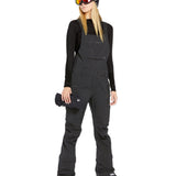 Volcom Women's Elm Stretch GORE-TEX Bib Overall - A pair of black bib overalls with a zippered fly and adjustable straps.