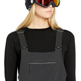 Volcom Women's Elm Stretch GORE-TEX Bib Overall - A pair of black bib overalls with a zippered fly and adjustable straps.