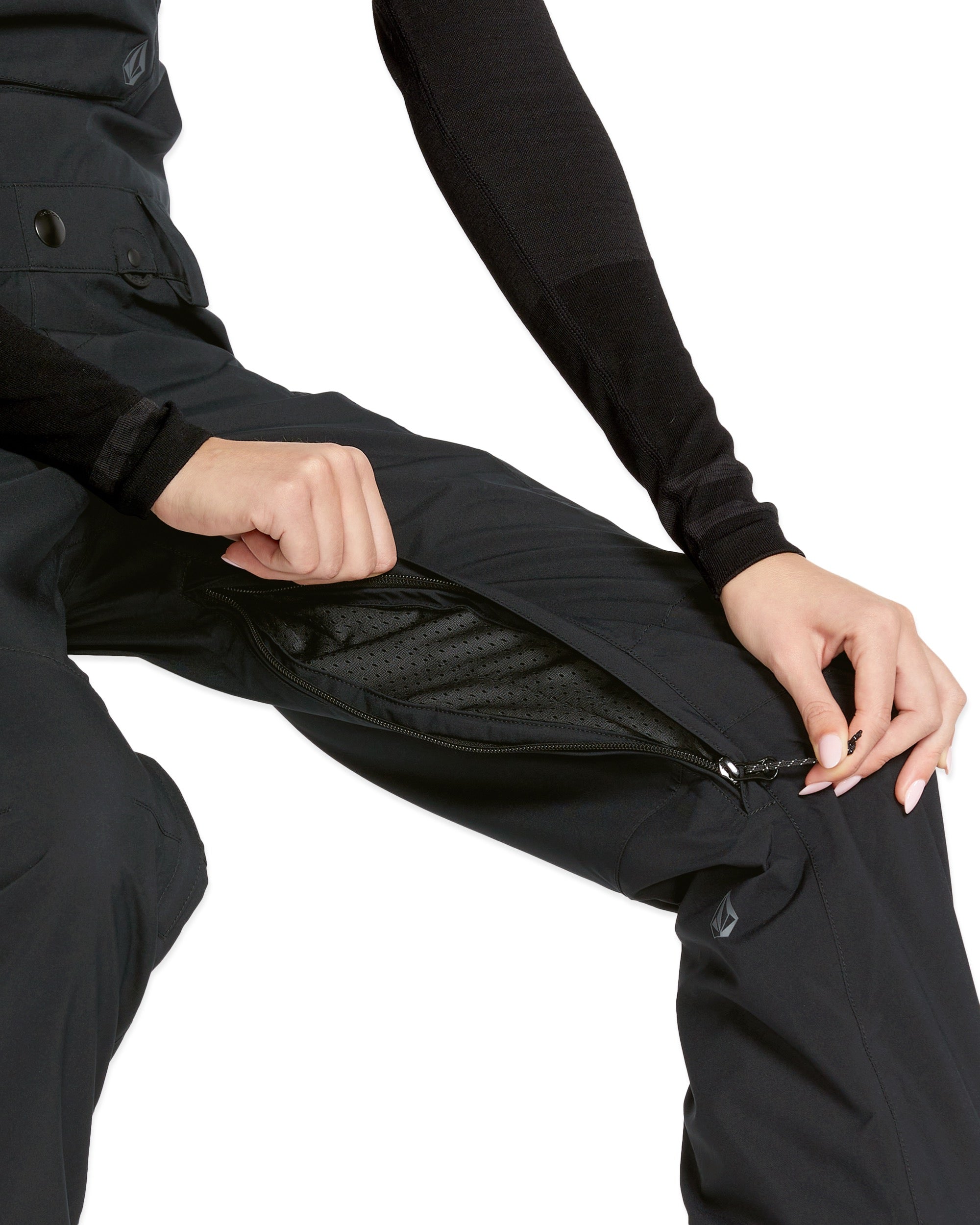 Volcom Women's Elm Stretch GORE-TEX Bib Overall - Black bib overall with a quilted pattern on the upper back and black straps.