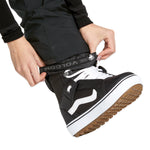 Volcom Women's - Black bib overall with white logo on left thigh and black zipper down front.