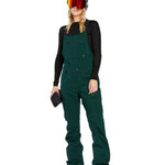 Volcom Women's Elm Stretch GORE-TEX Bib Overall - A pair of dark green snow pants with a zippered pocket on the thigh and adjustable straps at the waist.