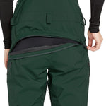 Volcom Women's Elm Stretch GORE-TEX Bib Overall - Dark green bib overall with a black waistband and adjustable straps.