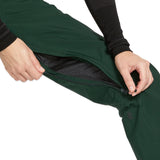 Volcom Women's Elm Stretch GORE-TEX Bib Overall - Dark green bib overall with black hardware and a zippered fly.