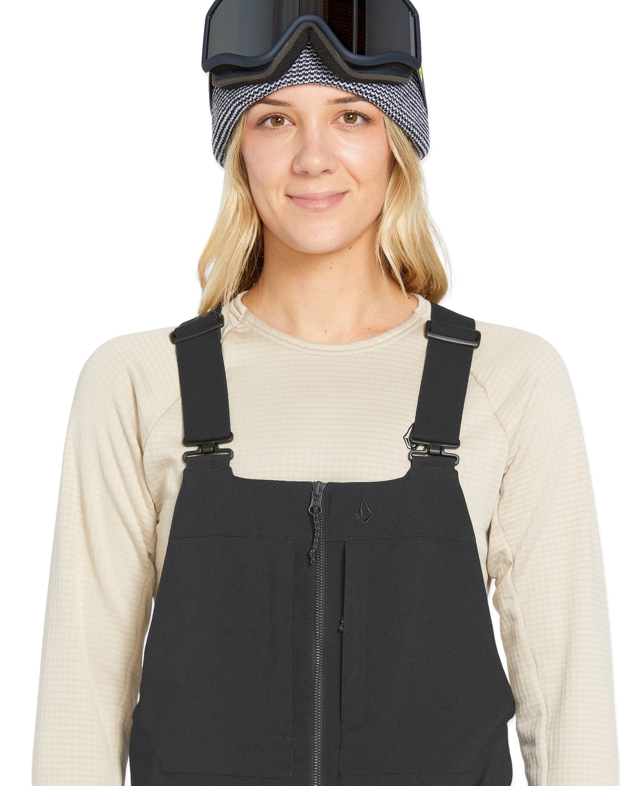 Volcom Women's Swift Bib Overall - Black bib overalls with zip fly and two front pockets.