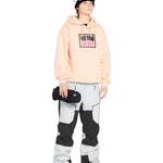 Volcom Women's Stone Mica 20K Pant - A black and white snow pant with a geometric pattern on the leg, featuring a zippered pocket at the thigh.