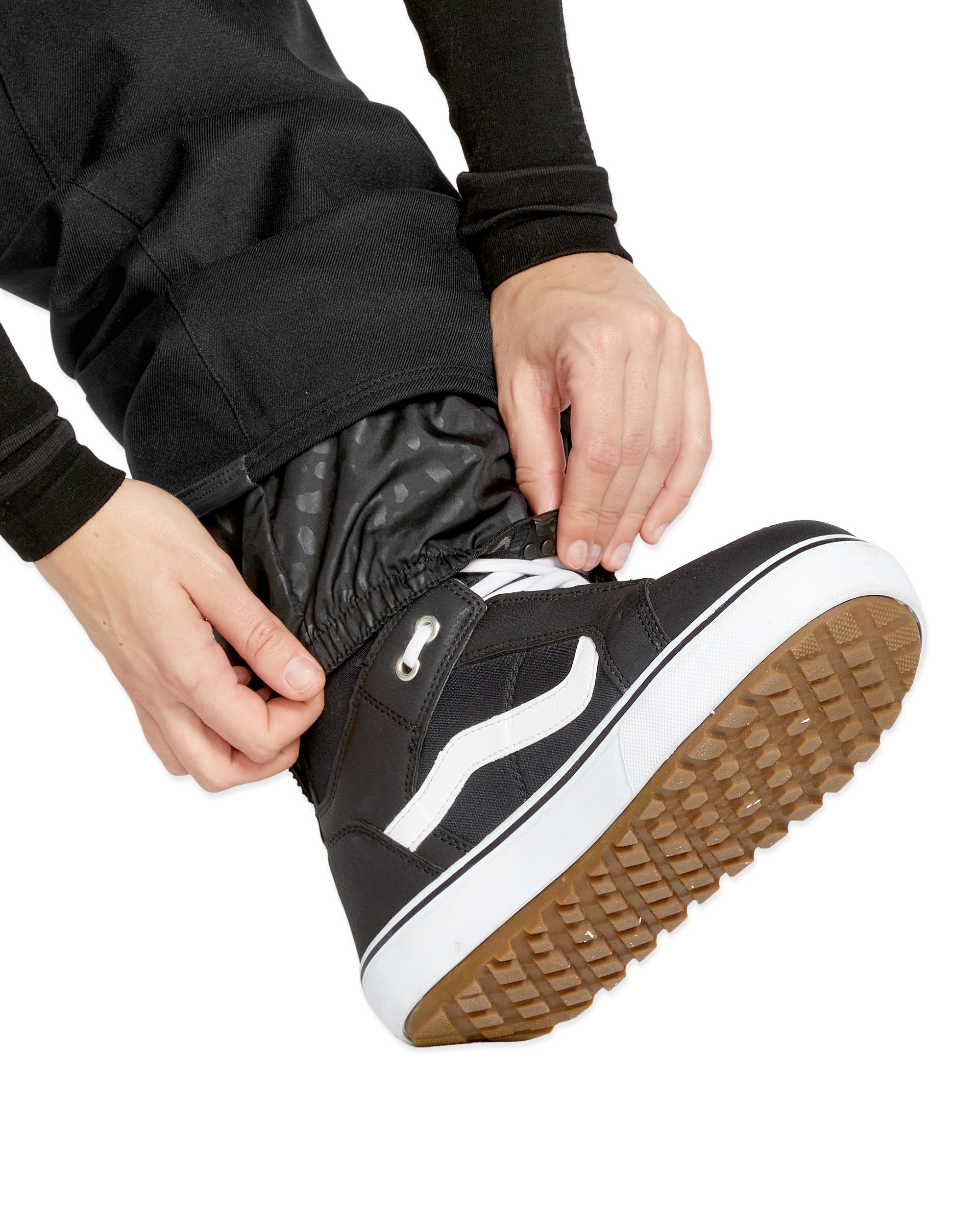 Volcom Women's Genus Stretch Pant 2025 - Black pants with a subtle gray pattern on the upper thigh area.