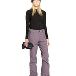 Volcom Women's Hallen Shell Pant - A black shell pant with a zippered pocket on the side and a white logo on the left thigh.