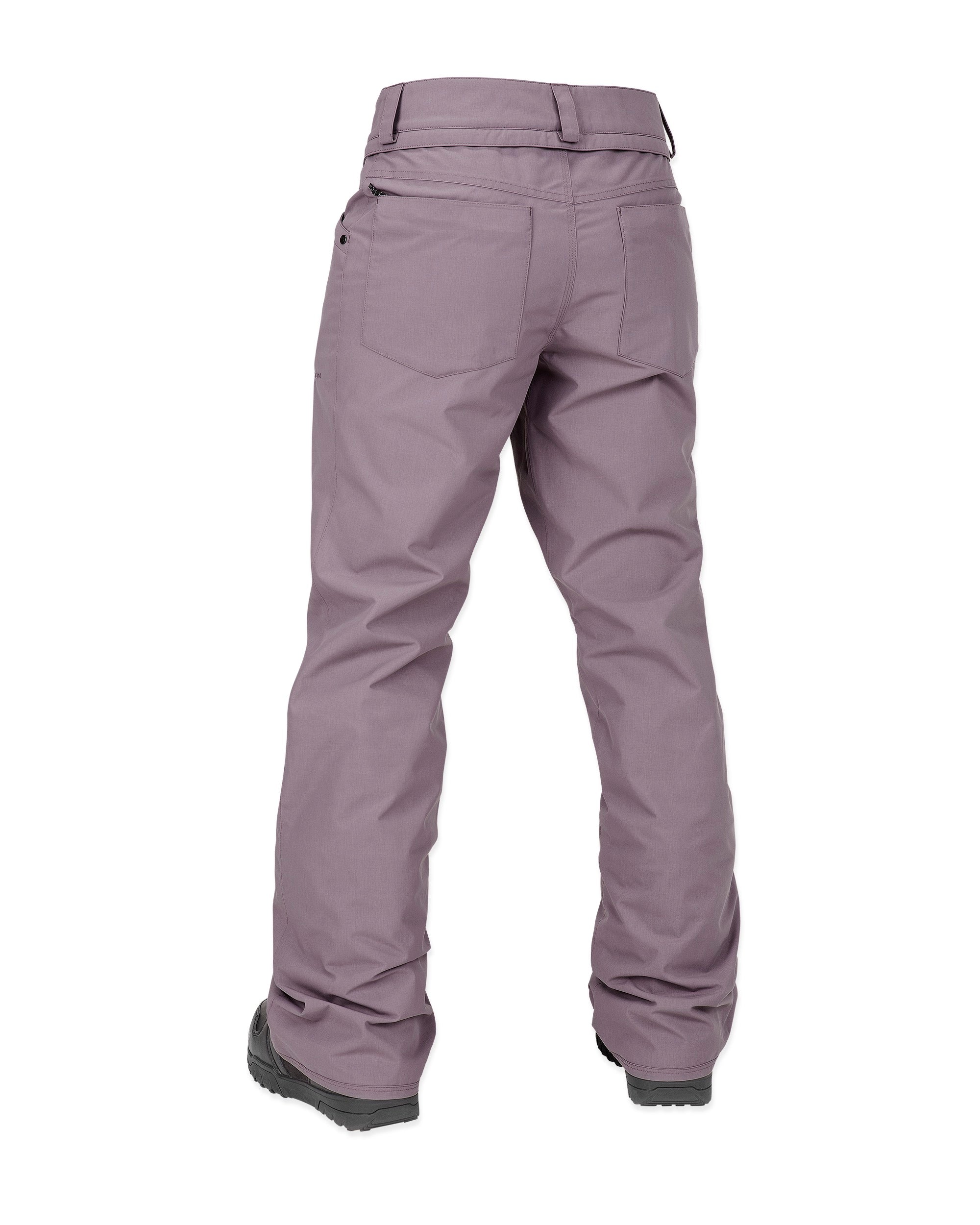 Volcom Women's Hallen Shell Pant 2025 - A pair of light purple snow pants with a zippered pocket on the back.