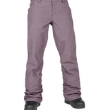 Volcom Women's Hallen Shell Pant 2025 - A pair of women's snow pants with a subtle floral pattern in shades of pink and green on a light gray background.
