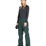 Volcom Women's Hallen Shell Pant - A black shell pant with a white logo on the left thigh and a zippered pocket on the right side.
