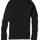 Volcom USST Baselayer Top 2022 - A black long-sleeved shirt with a crew neck and raglan sleeves, featuring white geometric shapes on the left sleeve.