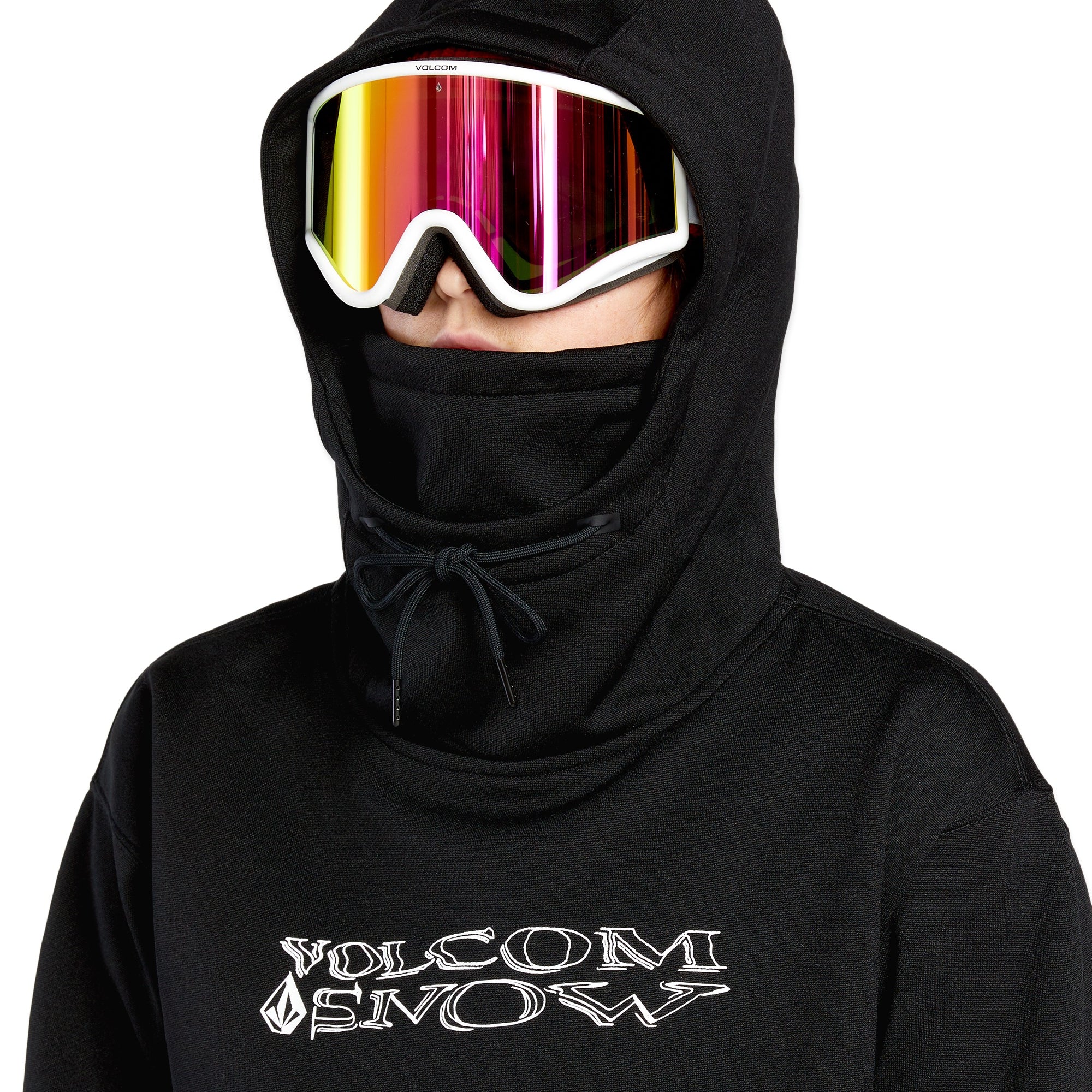 Volcom Women's Riding Hydro Hoodie 2025 - A black hoodie with a white logo on the chest and drawstrings at the hood.