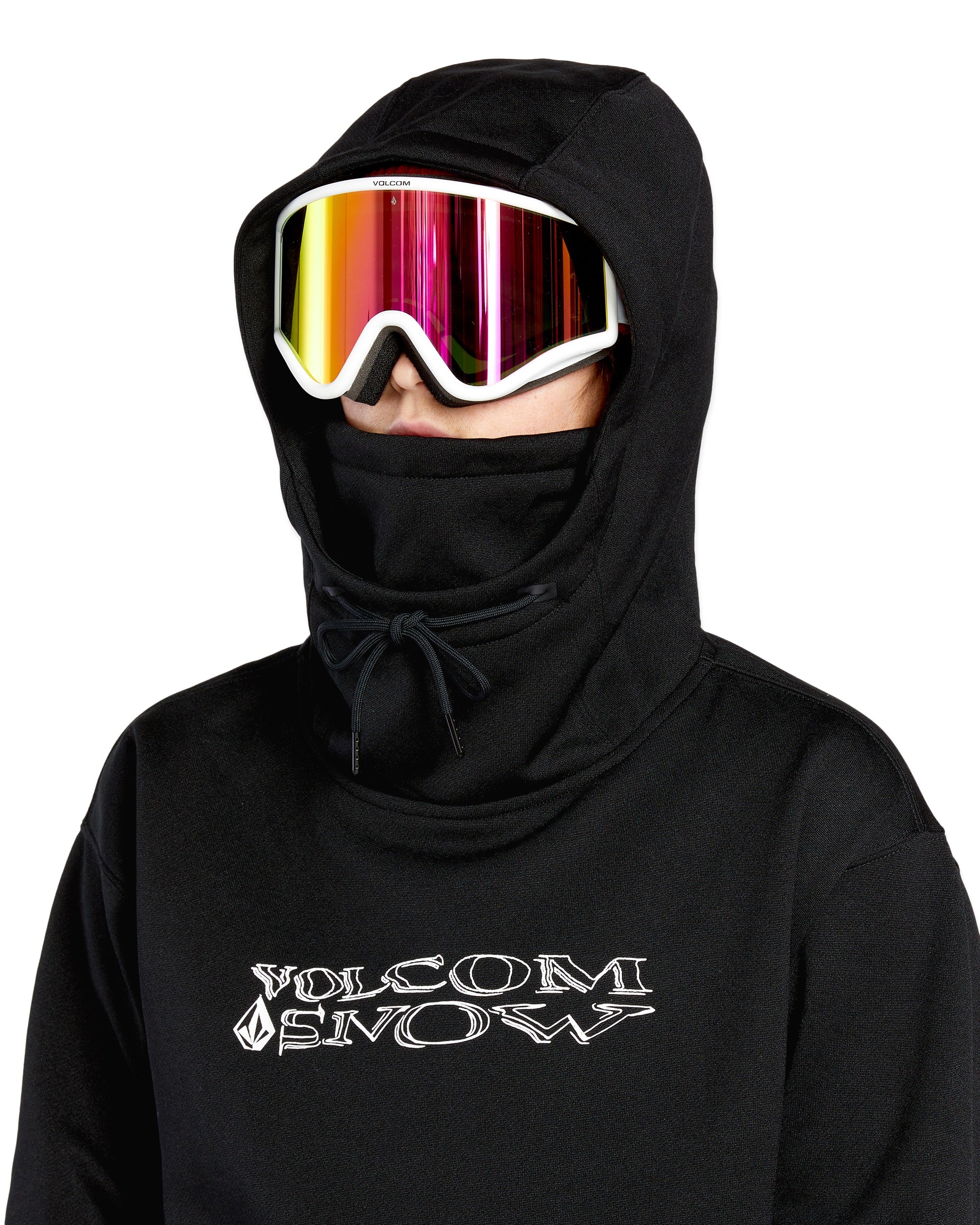Volcom Women's Riding Hydro Hoodie 2025 - A black hoodie with a white logo on the chest and drawstrings at the hood.