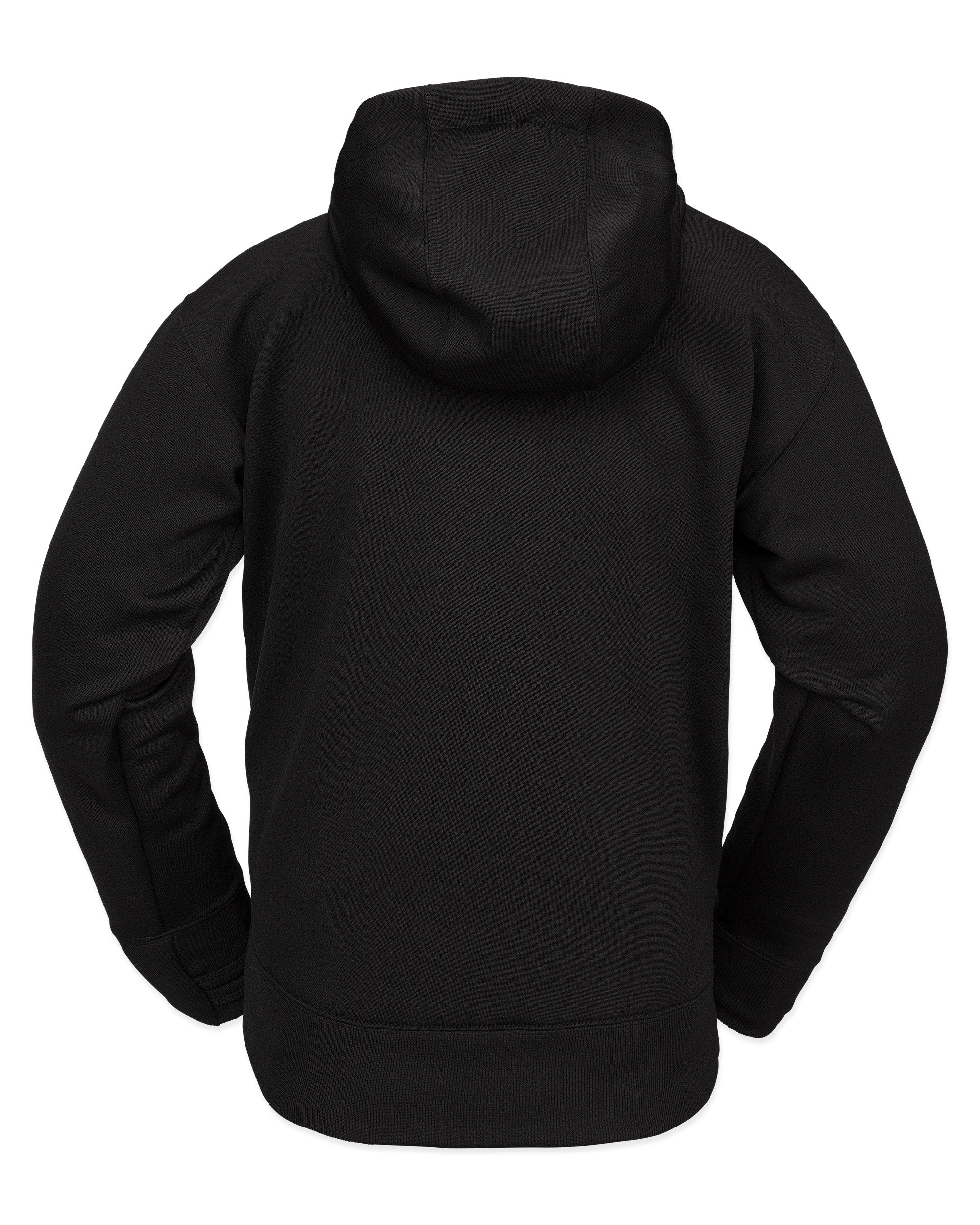 Volcom Women's Riding Hydro Hoodie 2025 - A black hoodie with a hood and drawstrings, featuring a small white logo on the left chest area.