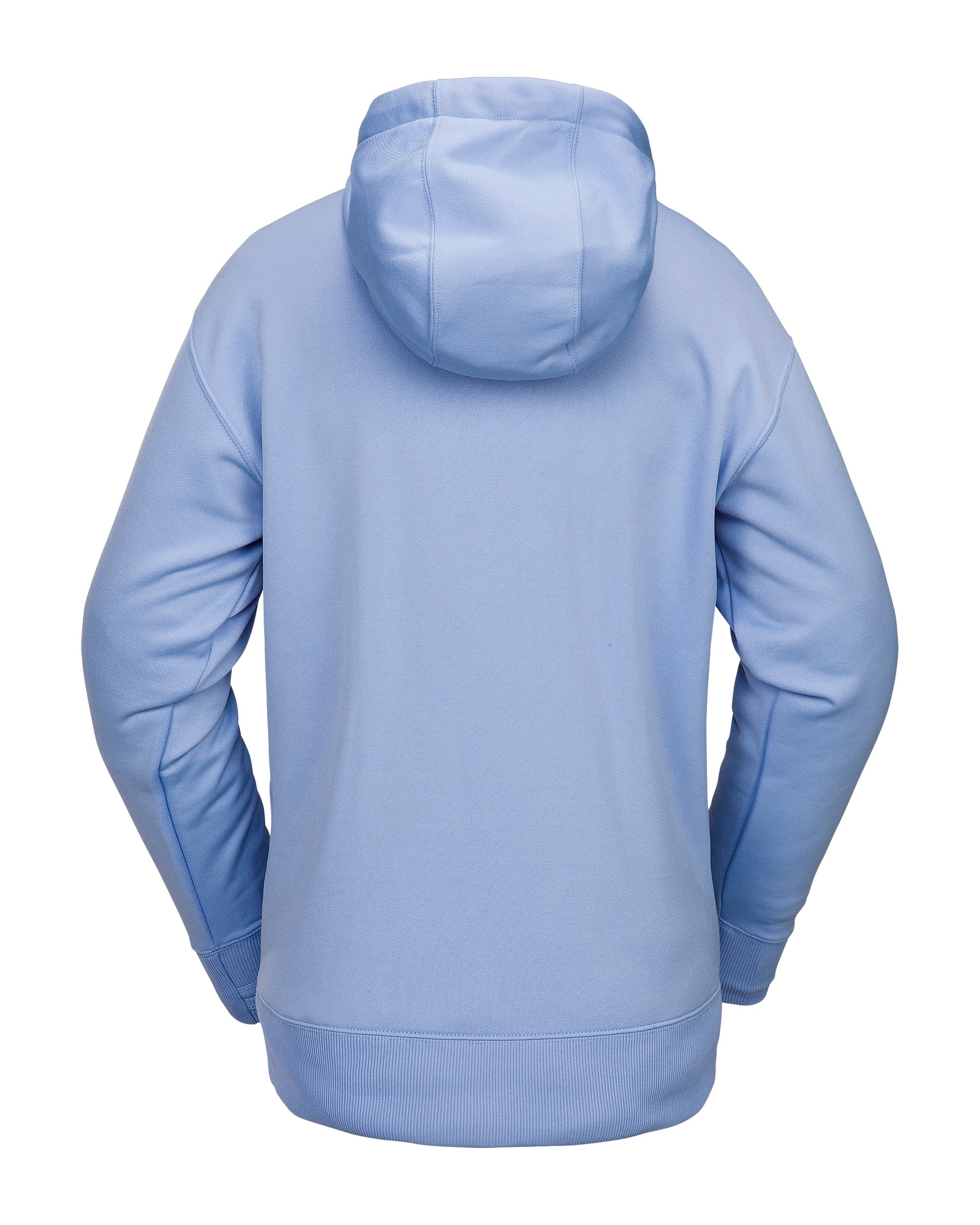 Volcom Women's Riding Hydro Hoodie 2025 - A light blue hoodie with a hood and drawstrings, featuring a small logo on the left chest area.