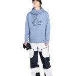 Volcom Women's Riding Hydro Hoodie 2025 - A light blue hoodie with a graphic of a woman riding a snowboard on the front.