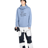 Volcom Women's Riding Hydro Hoodie 2025 - A light blue hoodie with a graphic of a woman riding a snowboard on the front.