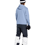 Volcom Women's Riding Hydro Hoodie 2025 - A light blue hoodie with a hood and drawstrings, worn by a model from behind.