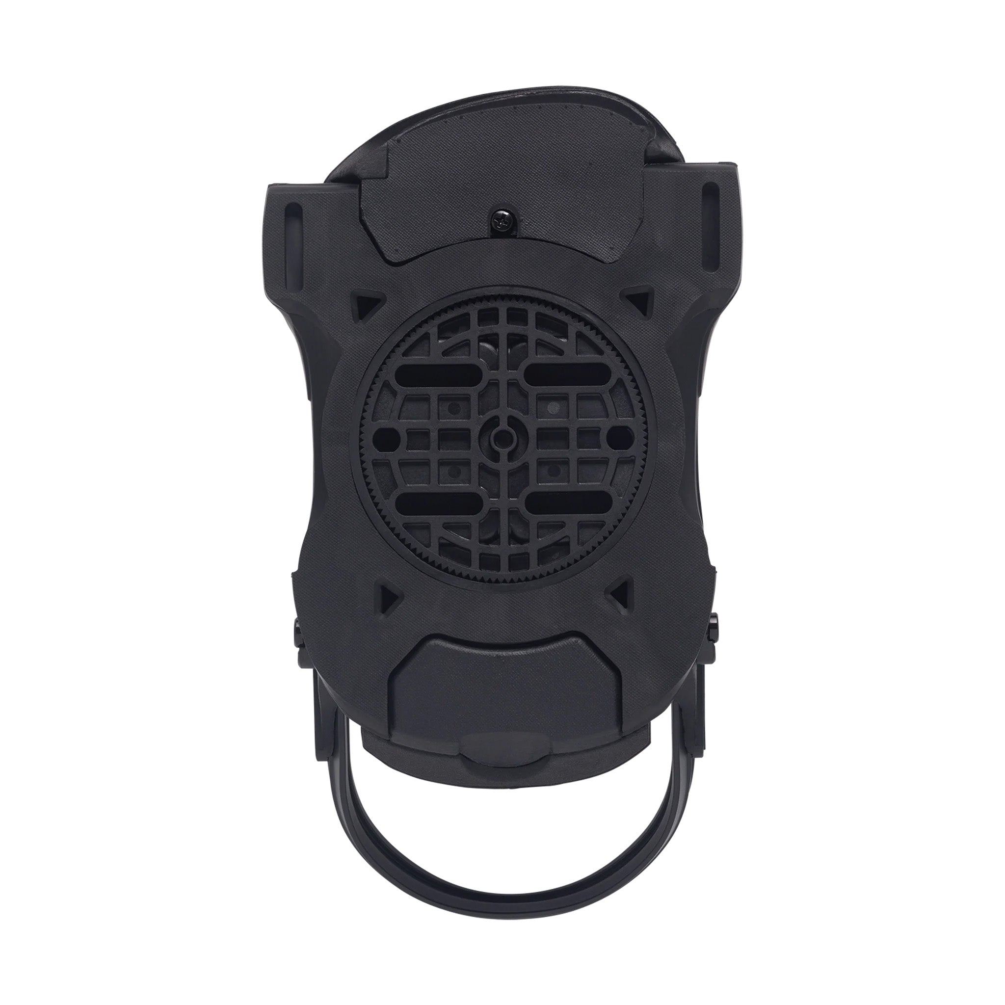 Arbor Women's Sequoia Hillary Jane Snowboard Binding 2025 - A black snowboard binding with a circular logo on the top strap and a small, round metal component at the front of the baseplate.