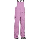 Airblaster Women's Hot Bib Shell 2025 - A pair of pink snow pants with a zippered pocket on the thigh and adjustable straps at the waist.