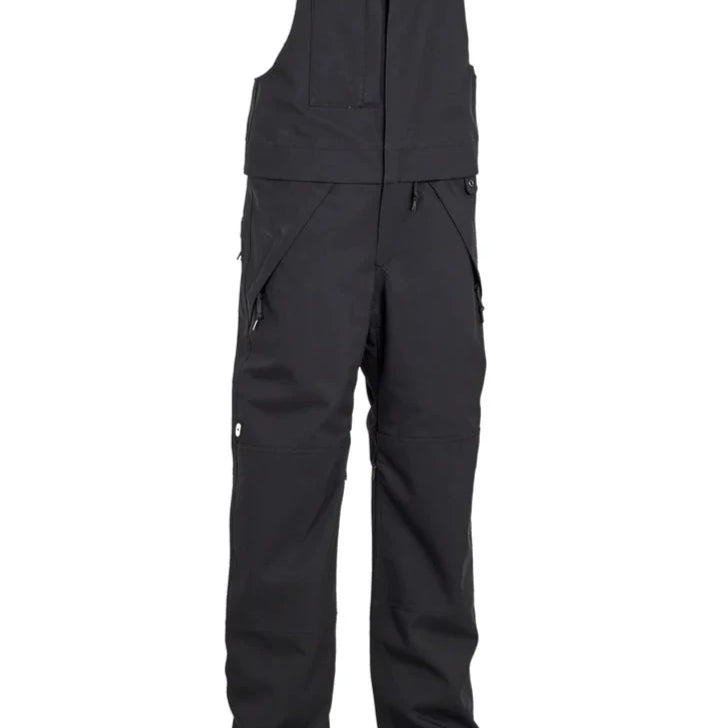 Airblaster Women's Hot Bib Insulated 2025 - Black bib overalls with zippered front and adjustable straps, featuring a large pocket on the right thigh.
