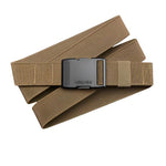 Arcade Hardware Belt 2025 - A brown belt with a silver buckle, laid flat on a white surface.